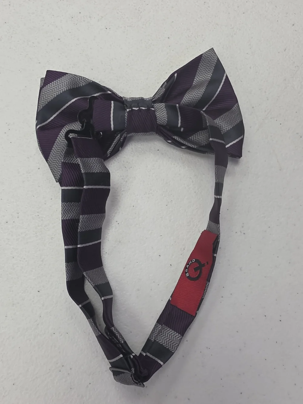 Men's Purple and Gray Striped Pre-Tied Bow Tie